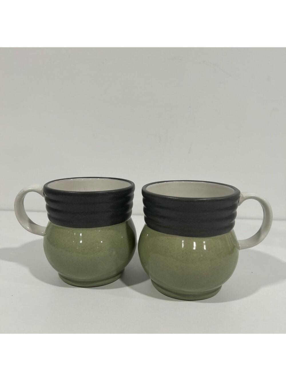 Pfaltzgraff Olive Green/Black Stoneware Coffee Mug Tea Cup Set